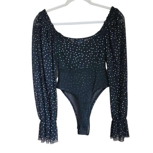 pretty little thing polka dot bodysuit milkmaid dark coquette sheer black size 0 - Picture 4 of 5